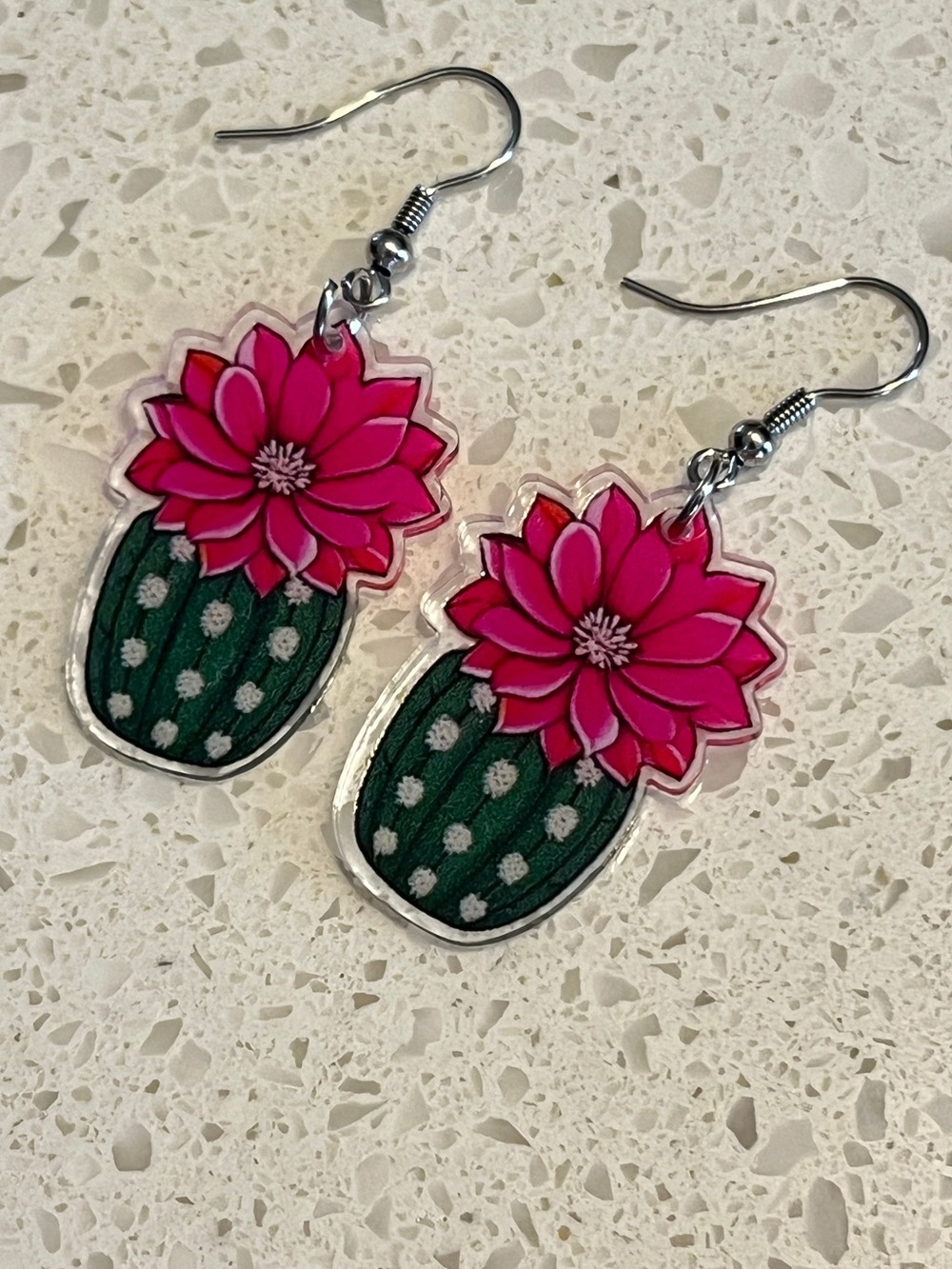 2D‎ flat Cactus Flower Drop Earrings
